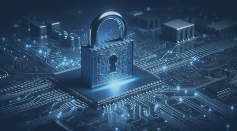 Data security concept - shield and digital icons